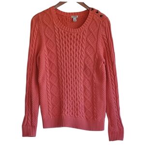 LLBean Fisherman Cableknit Pullover Sweater Orange Womens Small
